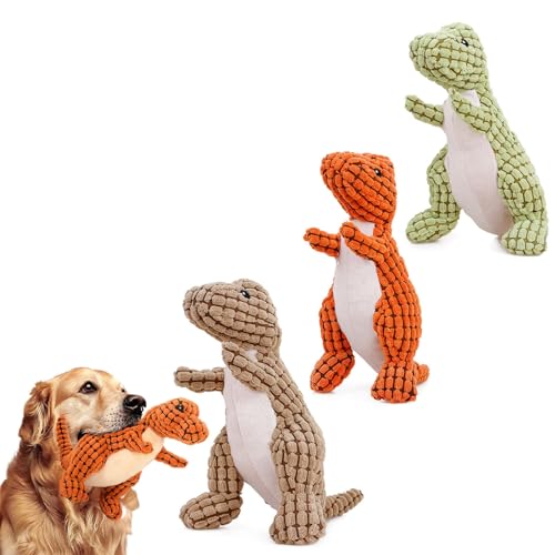 Qosigote Bulk Dog Toys, Dog Toy Pack, Bite Resistant Robust Dino, Indestructible Dog Toy for Aggressive Chewers - Engaging Plush Toy for Large Dogs (Three Colors) von Qosigote