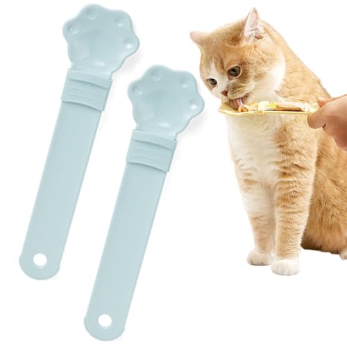 Qosigote Cat Spoons for Wet Food, Cat Strip Happy Spoon, Cat Strip Squeeze Liquid Snack Feeding Spoon - Multi Functional Pet Feeder for Wet Food - Food Storage Essential (Blue 2Pcs) von Qosigote
