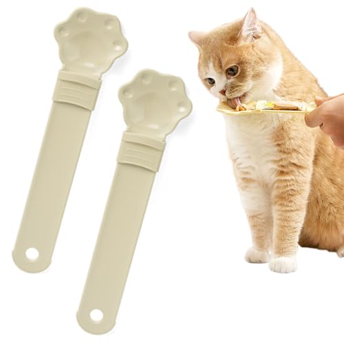 Qosigote Cat Spoons for Wet Food, Cat Strip Happy Spoon, Cat Strip Squeeze Liquid Snack Feeding Spoon - Multi Functional Pet Feeder for Wet Food - Food Storage Essential (Borwn 2Pcs) von Qosigote