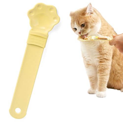 Qosigote Cat Spoons for Wet Food, Cat Strip Happy Spoon, Cat Strip Squeeze Liquid Snack Feeding Spoon - Multi Functional Pet Feeder for Wet Food - Food Storage Essential (Yellow) von Qosigote