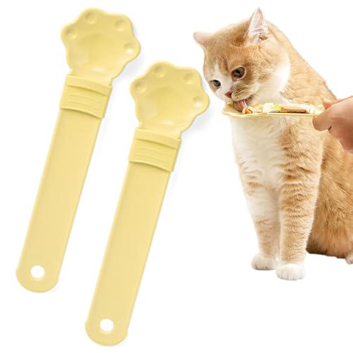 Qosigote Cat Spoons for Wet Food, Cat Strip Happy Spoon, Cat Strip Squeeze Liquid Snack Feeding Spoon - Multi Functional Pet Feeder for Wet Food - Food Storage Essential (Yellow 2Pcs) von Qosigote