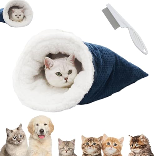 Qosigote Cat Winter Sleeping Bag, Soft Plush Large Cat Sack Self Warm Cat Bed, Cat Sleeping Bag for Indoor Cats, 360°Wrap Comfortable Pet Snuggle Sack for Cats Up to 6kg (Blue A) von Qosigote