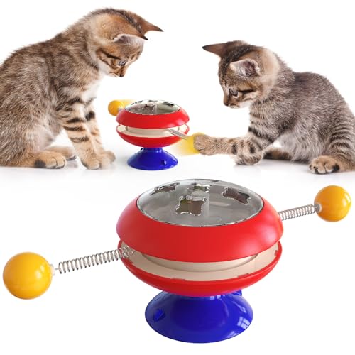Qosigote Catnip Balls Toy with Suction Cup Base, Multi-Functional Catnip Interactive Training Toy, Funny Teasing Cat Spinning Windmill Toys, Engaging Indoor Cat Toy for Endless Fun (Red) von Qosigote