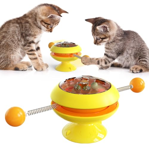 Qosigote Catnip Balls Toy with Suction Cup Base, Multi-Functional Catnip Interactive Training Toy, Funny Teasing Cat Spinning Windmill Toys, Engaging Indoor Cat Toy for Endless Fun (Yellow) von Qosigote