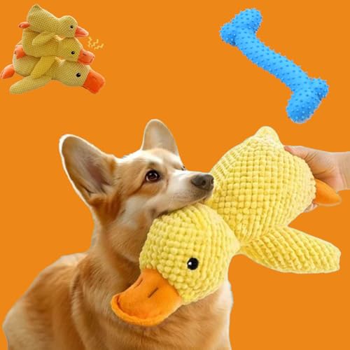 Qosigote CuddleDuck - Die Kuschelente gegen Stress, Anti Stress Ente Hund, Weiche Quietscheente Für Haustiere, Interaktives, Bequemes Spielzeug (Yellow,M) von Qosigote
