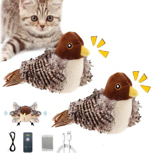 Qosigote Cutypet Flappy Bird, Cutypet Flying Bird Cat Toy, Flappychase Interactive Cat Toy, Flapping Bird Cat Toy, Flappy Chase Cat Toy, Flying Bird Cat Toys for Indoor Cats (2pcs-Bird b) von Qosigote