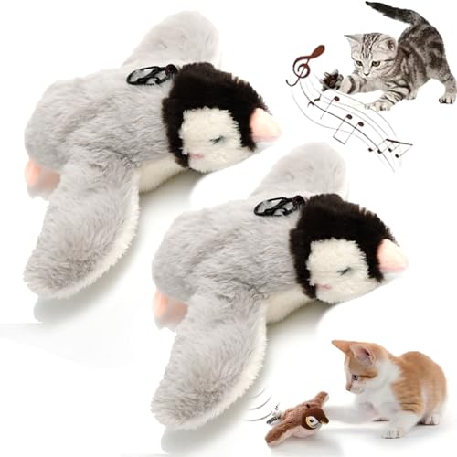 Qosigote Cutypet Flappy Bird, Cutypet Flying Bird Cat Toy, Flappychase Interactive Cat Toy, Flapping Bird Cat Toy, Flappy Chase Cat Toy, Flying Bird Cat Toys for Indoor Cats (2pcs-Penguin) von Qosigote