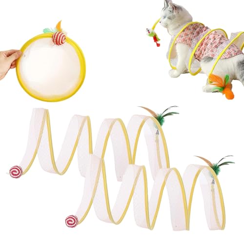 Qosigote Fell-Buddy Tatzenwirbel, Großer Tragbarer Katzenspielzeug-Spiraltunnel Mit Federspielzeug Und Spielzeugmäuse, Katzenspielzeug Tunnel, Cat Tunnel (2pcs-Ball) von Qosigote