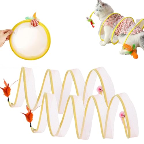 Qosigote Fell-Buddy Tatzenwirbel, Großer Tragbarer Katzenspielzeug-Spiraltunnel Mit Federspielzeug Und Spielzeugmäuse, Katzenspielzeug Tunnel, Cat Tunnel (2pcs-Maus) von Qosigote