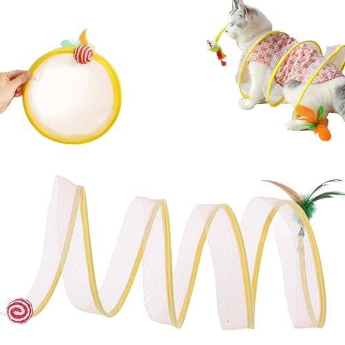 Qosigote Fell-Buddy Tatzenwirbel, Großer Tragbarer Katzenspielzeug-Spiraltunnel Mit Federspielzeug Und Spielzeugmäuse, Katzenspielzeug Tunnel, Cat Tunnel (Ball) von Qosigote
