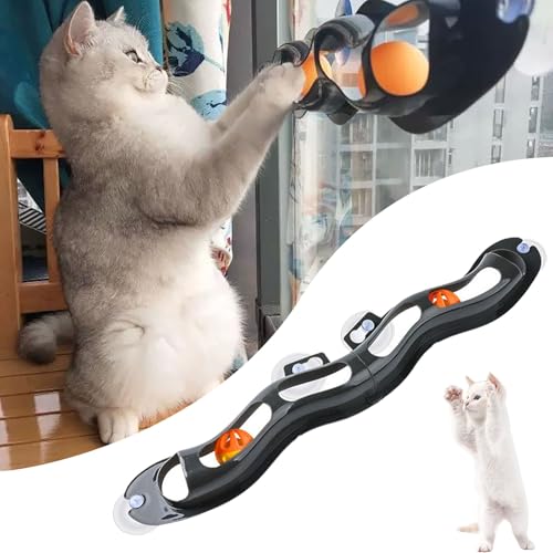 Qosigote Fensterbahn-Interaktives Katzenspiel Fürs Fenster, Katzen Saugnapf Fenster Spielzeug Mit Pingpongs, Katzen Unterhaltung Spielzeug, Fördert Bewegung & Konzentration Für Katze (B) von Qosigote