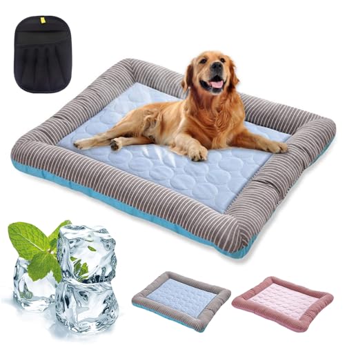 Qosigote Holivas Coolcomfort - Premium Kühlmatte, Kühlmatte Hund, Verschleißfes Kühlmatte Hund, Waschbar Atmungsaktiv, Kühle Geborgenheit Für Deinen Liebling (Blau,L 76x58cm) von Qosigote