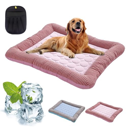 Qosigote Holivas Coolcomfort - Premium Kühlmatte, Kühlmatte Hund, Verschleißfes Kühlmatte Hund, Waschbar Atmungsaktiv, Kühle Geborgenheit Für Deinen Liebling (Rosa,L 76x58cm) von Qosigote