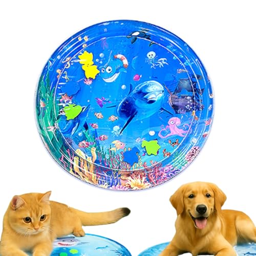 Qosigote Hunde Katzen Spiel & Kühl Wassermatte (65cm), Wassermatte Katzen Kratzfest, Sommer Aufblasbare Sensorische Wasserspielmatte, Interaktives Spielzeug für Katzen und Hunde (A) von Qosigote