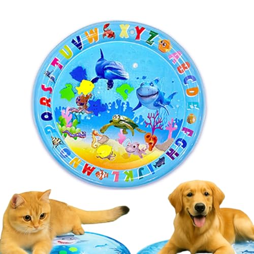 Qosigote Hunde Katzen Spiel & Kühl Wassermatte (65cm), Wassermatte Katzen Kratzfest, Sommer Aufblasbare Sensorische Wasserspielmatte, Interaktives Spielzeug für Katzen und Hunde (C) von Qosigote