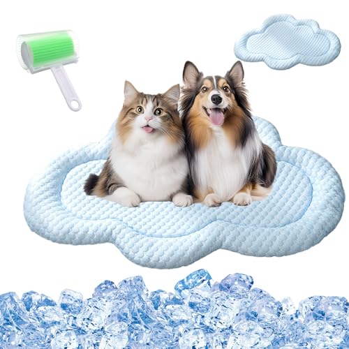 Qosigote KITTINIS - Kittycool - Kühlendes Katzenbett Mit Eisseide, Kühlendes Hundebett, Kühlbett for Hunde Aus Eisseide, Zwinger, Sofaböden, Autos, Außenbereich (Blau b,L 65 x 50 cm) von Qosigote