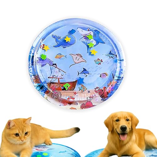 Qosigote Katzen Spiel Kuhl Wassermatte Rund, Wassermatte Katzen Kratzfest, Sommer Aufblasbare Sensorische Wasserspielmatte, Interaktives Spielzeug für Katzen und Hunde (A,M) von Qosigote