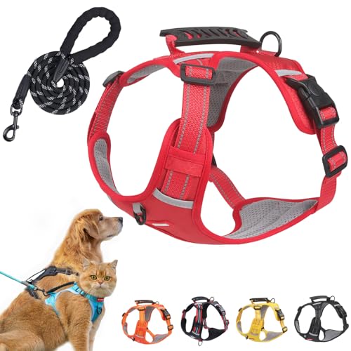 Qosigote Kein Zughundegeschirr für Haustiere, No Pull Hundegeschirr, Reflektierendes Gepolstertes Westengeschirr, Verstellbar Atmungsaktiv Brustgeschirr (Rot) von Qosigote