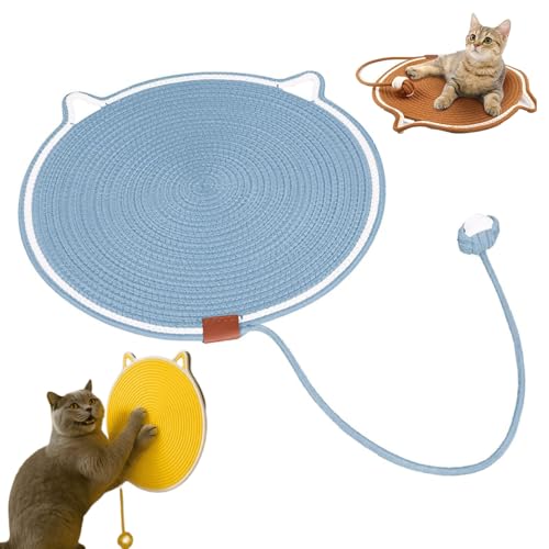 Qosigote Kratzwunder, Pets Dual Scratching Pad, Kratzmatte Katze, 50cm/19.69in Verbessertes Und Vergrößertes Sisal Teppich Kratzmatte Katze Mit Baumwollkugel Spielzeug & Katzenohr-Design (Blau,50 cm) Qosigote Kratzwunder, Pets Dual Scratching Pad, Kratzmatte Katze, 50cm/19.69in Verbessertes Und Vergrößertes Sisal Teppich Kratzmatte Katze Mit Baumwollkugel Spielzeug & Katzenohr-Design (Blau,50 cm) von Qosigote