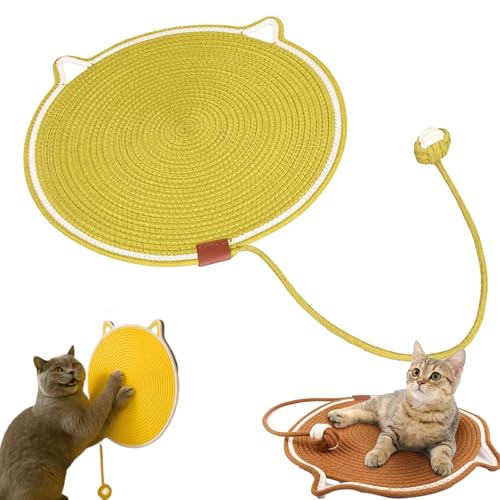 Qosigote Kratzwunder, Pets Dual Scratching Pad, Kratzmatte Katze, 50cm/19.69in Verbessertes Und Vergrößertes Sisal Teppich Kratzmatte Katze Mit Baumwollkugel Spielzeug & Katzenohr-Design (Gelb,42 cm) Qosigote Kratzwunder, Pets Dual Scratching Pad, Kratzmatte Katze, 50cm/19.69in Verbessertes Und Vergrößertes Sisal Teppich Kratzmatte Katze Mit Baumwollkugel Spielzeug & Katzenohr-Design (Gelb,42 cm) von Qosigote