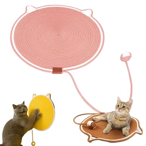 Qosigote Kratzwunder, Pets Dual Scratching Pad, Kratzmatte Katze, 50cm/19.69in Verbessertes Und Vergrößertes Sisal Teppich Kratzmatte Katze Mit Baumwollkugel Spielzeug & Katzenohr-Design (Rosa,42 cm) von Qosigote