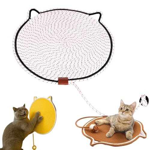 Qosigote Kratzwunder, Pets Dual Scratching Pad, Kratzmatte Katze, 50cm/19.69in Verbessertes Und Vergrößertes Sisal Teppich Kratzmatte Katze Mit Baumwollkugel Spielzeug & Katzenohr-Design (Weiß,50 cm) von Qosigote