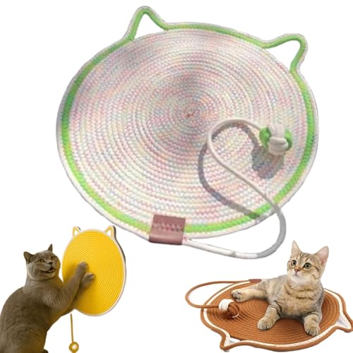 Qosigote Kratzwunder, Pets Dual Scratching Pad, Kratzmatte Katze, 50cm/19.69in Verbessertes Und Vergrößertes Sisal Teppich Kratzmatte Katze Mit Baumwollkugel Spielzeug & Katzenohr-Design (Grün,50 cm) von Qosigote