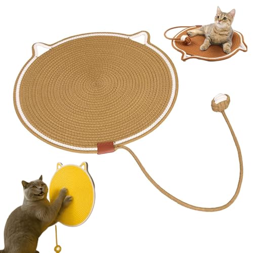 Qosigote Kratzwunder, Pets Dual Scratching Pad, Kratzmatte Katze, 50cm/19.69in Verbessertes Und Vergrößertes Sisal Teppich Kratzmatte Katze Mit Baumwollkugel Spielzeug & Katzenohr-Design (Braun,50 cm) von Qosigote