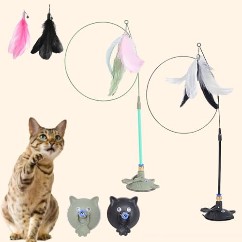 Qosigote Meowmastery Toy, Interaktives Katzenspielzeug, Meow Mastery Teaser Wand Mit 3stk Federn, Intelligenz Katzen Spielzeug, Interaktives Katzenspielzeug Feder (2pcs-a) von Qosigote
