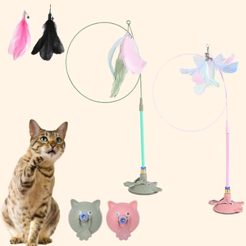 Qosigote Meowmastery Toy, Interaktives Katzenspielzeug, Meow Mastery Teaser Wand Mit 3stk Federn, Intelligenz Katzen Spielzeug, Interaktives Katzenspielzeug Feder (2pcs-b) von Qosigote