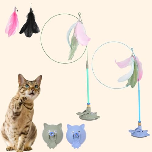 Qosigote Meowmastery Toy, Interaktives Katzenspielzeug, Meow Mastery Teaser Wand Mit 3stk Federn, Intelligenz Katzen Spielzeug, Interaktives Katzenspielzeug Feder (2pcs-c) von Qosigote
