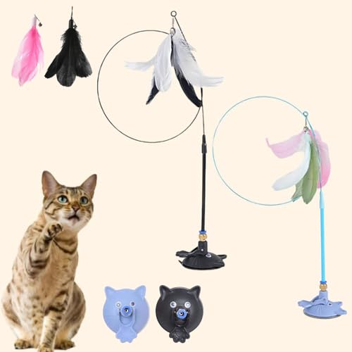Qosigote Meowmastery Toy, Interaktives Katzenspielzeug, Meow Mastery Teaser Wand Mit 3stk Federn, Intelligenz Katzen Spielzeug, Interaktives Katzenspielzeug Feder (2pcs-d) von Qosigote