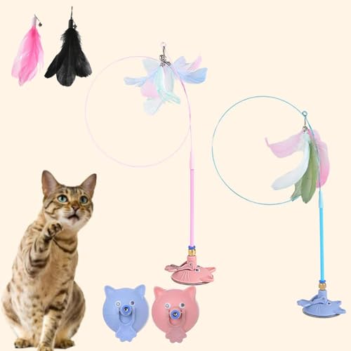 Qosigote Meowmastery Toy, Interaktives Katzenspielzeug, Meow Mastery Teaser Wand Mit 3stk Federn, Intelligenz Katzen Spielzeug, Interaktives Katzenspielzeug Feder (2pcs-e) von Qosigote