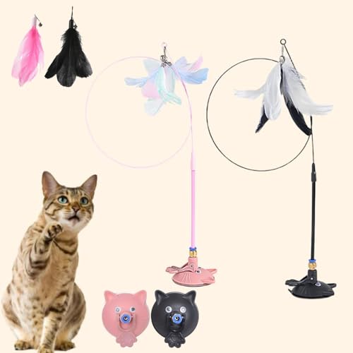 Qosigote Meowmastery Toy, Interaktives Katzenspielzeug, Meow Mastery Teaser Wand Mit 3stk Federn, Intelligenz Katzen Spielzeug, Interaktives Katzenspielzeug Feder (2pcs-f) von Qosigote