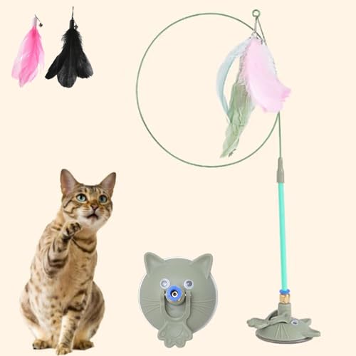 Qosigote Meowmastery Toy, Interaktives Katzenspielzeug, Meow Mastery Teaser Wand Mit 3stk Federn, Intelligenz Katzen Spielzeug, Interaktives Katzenspielzeug Feder (Grün) von Qosigote