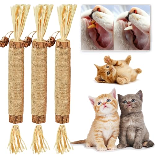 Qosigote Natural Silvervine Stick for Cats, Catnip Chew Sticks – Nunapets Cat Chew Toy – Durable and Interactive Cat Toy (B,3 Pcs) von Qosigote