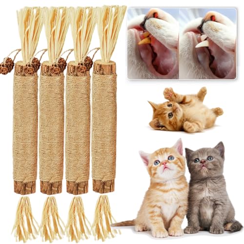 Qosigote Natural Silvervine Stick for Cats, Catnip Chew Sticks – Nunapets Cat Chew Toy – Durable and Interactive Cat Toy (B,4 Pcs) von Qosigote