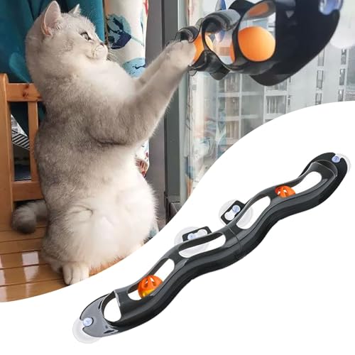 Qosigote Pfoten-Bedarf-Fensterbahn-Interaktives Katzenspiel Fürs Fenster, Katzen Saugnapf Fenster Spielzeug Mit Pingpongs, Fördert Bewegung & Konzentration Für Katze (A Mit Glocke) von Qosigote