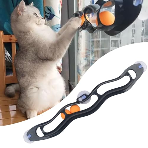 Qosigote Pfoten-Bedarf-Fensterbahn-Interaktives Katzenspiel Fürs Fenster, Katzen Saugnapf Fenster Spielzeug Mit Pingpongs, Fördert Bewegung & Konzentration Für Katze (B) von Qosigote