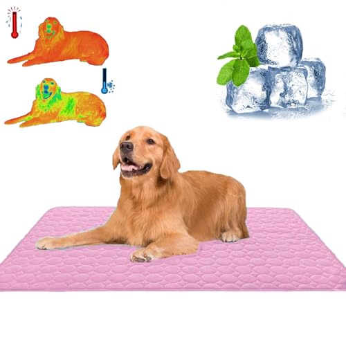 Qosigote Pfotenfrost Matte, Pfotenfrost Matte Für Katzen, Kühlbett Für Hunde Eiskühler Stoff, Schützt Deinen Hund Vor Überhitzung Für Gartenbett, Haus Und Autositz (Rosa,Xl/100 * 70cm) von Qosigote