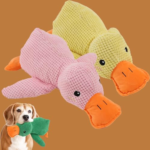 Qosigote Anti Stress Ente, Paw Moon Anti-Stress Duck, Paw Star Anti-Stress Duck, Calming Duck Dog Toy, Anti Stress Ente Hund, Soft Squeaky Duck for Pets (2PCS-B,L) von Qosigote