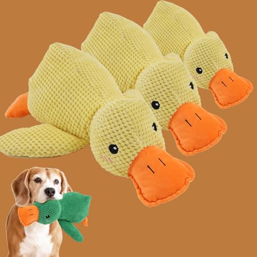 Qosigote Anti Stress Ente, Paw Moon Anti-Stress Duck, Paw Star Anti-Stress Duck, Calming Duck Dog Toy, Anti Stress Ente Hund, Soft Squeaky Duck for Pets (3PCS-Yellow,Mix) von Qosigote