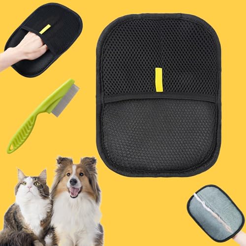 Qosigote Fellmagnet, Double-Sided-Pet-Grooming-Gloves, Versatile Grooming Gloves, Fellblitz Bürste, Reusable Pet Hair Remover Glove for Washing Deshedding Grooming (1pc) von Qosigote