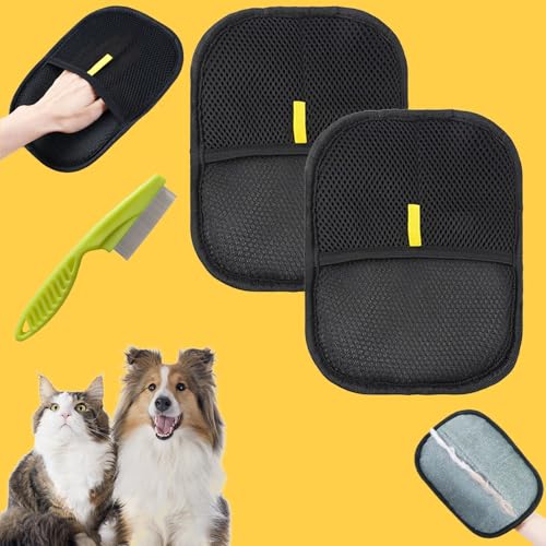 Qosigote Fellmagnet, Double-Sided-Pet-Grooming-Gloves, Versatile Grooming Gloves, Fellblitz Bürste, Reusable Pet Hair Remover Glove for Washing Deshedding Grooming (2pcs) von Qosigote