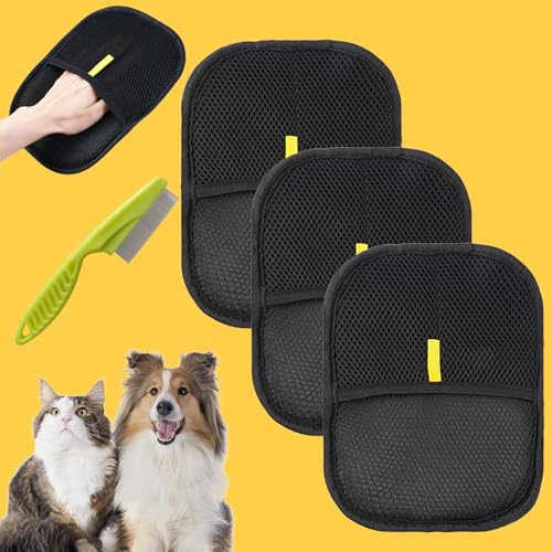 Qosigote Fellmagnet, Double-Sided-Pet-Grooming-Gloves, Versatile Grooming Gloves, Fellblitz Bürste, Reusable Pet Hair Remover Glove for Washing Deshedding Grooming (3pcs) von Qosigote