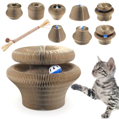 Qosigote Pfotenwert Katzenloop, Katzenwirbel Katzenliebling, Katzen Wirbel, Fangbox Katzen, Katzenwirbel Für Große Katzen, Faltbar Interaktive Kratzunterlage Mit Ball (B,1PC) von Qosigote