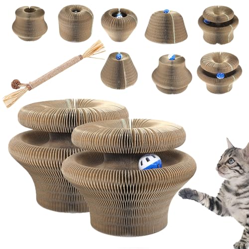 Qosigote Pfotenwert Katzenloop, Katzenwirbel Katzenliebling, Katzen Wirbel, Fangbox Katzen, Katzenwirbel Für Große Katzen, Faltbar Interaktive Kratzunterlage Mit Ball (B,2PCS) von Qosigote