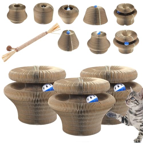 Qosigote Pfotenwert Katzenloop, Katzenwirbel Katzenliebling, Katzen Wirbel, Fangbox Katzen, Katzenwirbel Für Große Katzen, Faltbar Interaktive Kratzunterlage Mit Ball (B,3PCS) von Qosigote