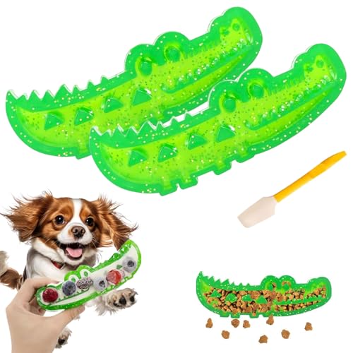 Qosigote Slow Feed Chew & Fetch Crocodile Dog Toy, Dog Slow Feeder Puzzle Toy, Promotes Slowly Eating, Reduces Stress, Perfect for Fetch, Chewing & Training, Teeth Cleaning (12 * 4.5cm*2) von Qosigote