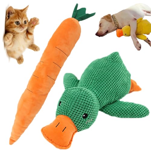 Qosigote Stuffed Duck Dog Toy, The Mellow Dog Calming Duck - Cute No Stuffing Duck Toy with Quacking Sound, Perfect for Anxious Dogs (Green) von Qosigote